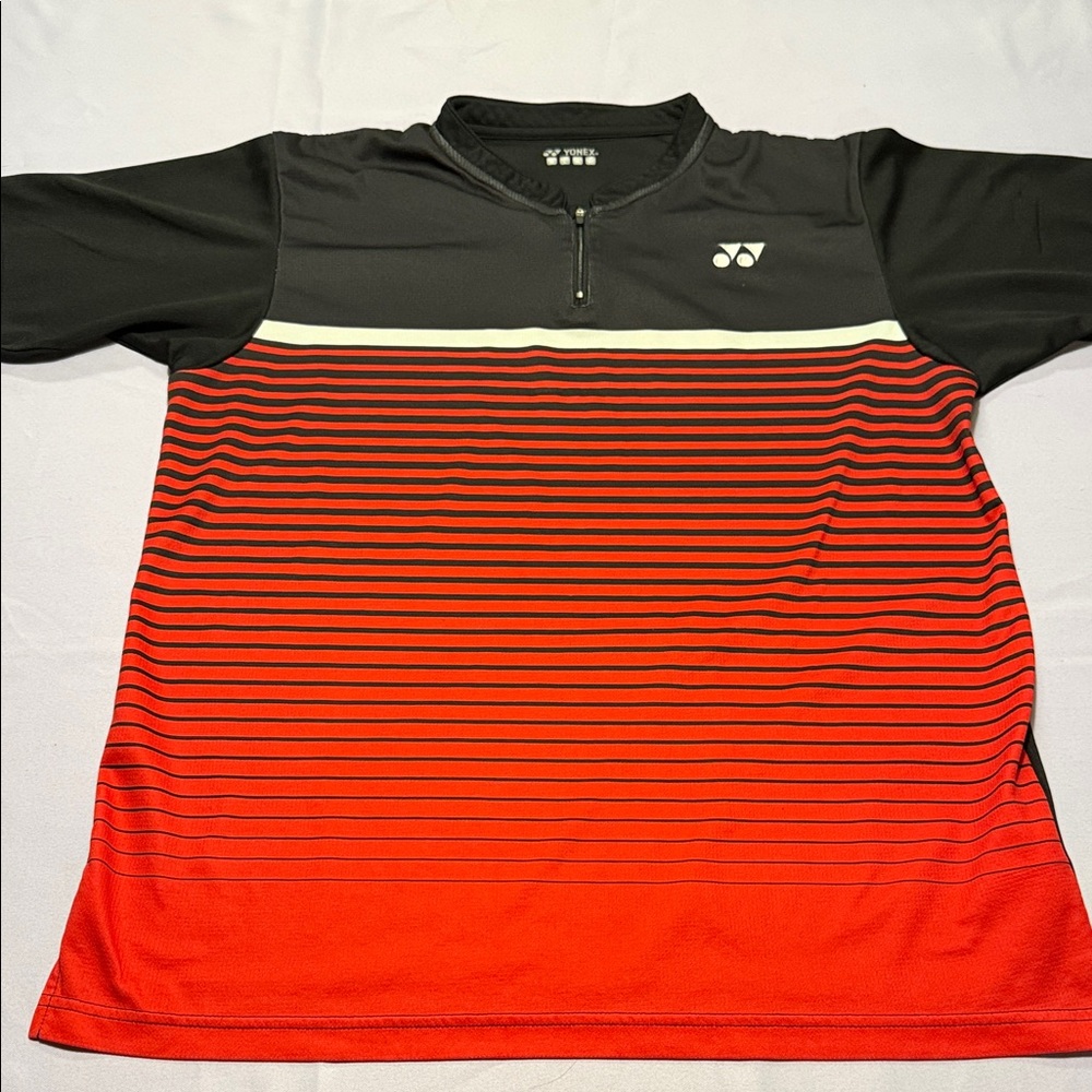 Yonex Men's Black and Red Striped Casual Shirt